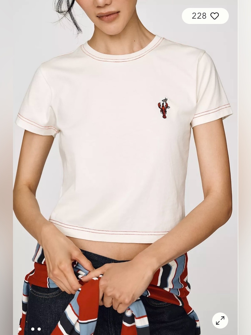 Rowing Blazers/Anthropologie Embroidered Lobster Tee in Cream Size M. NWT